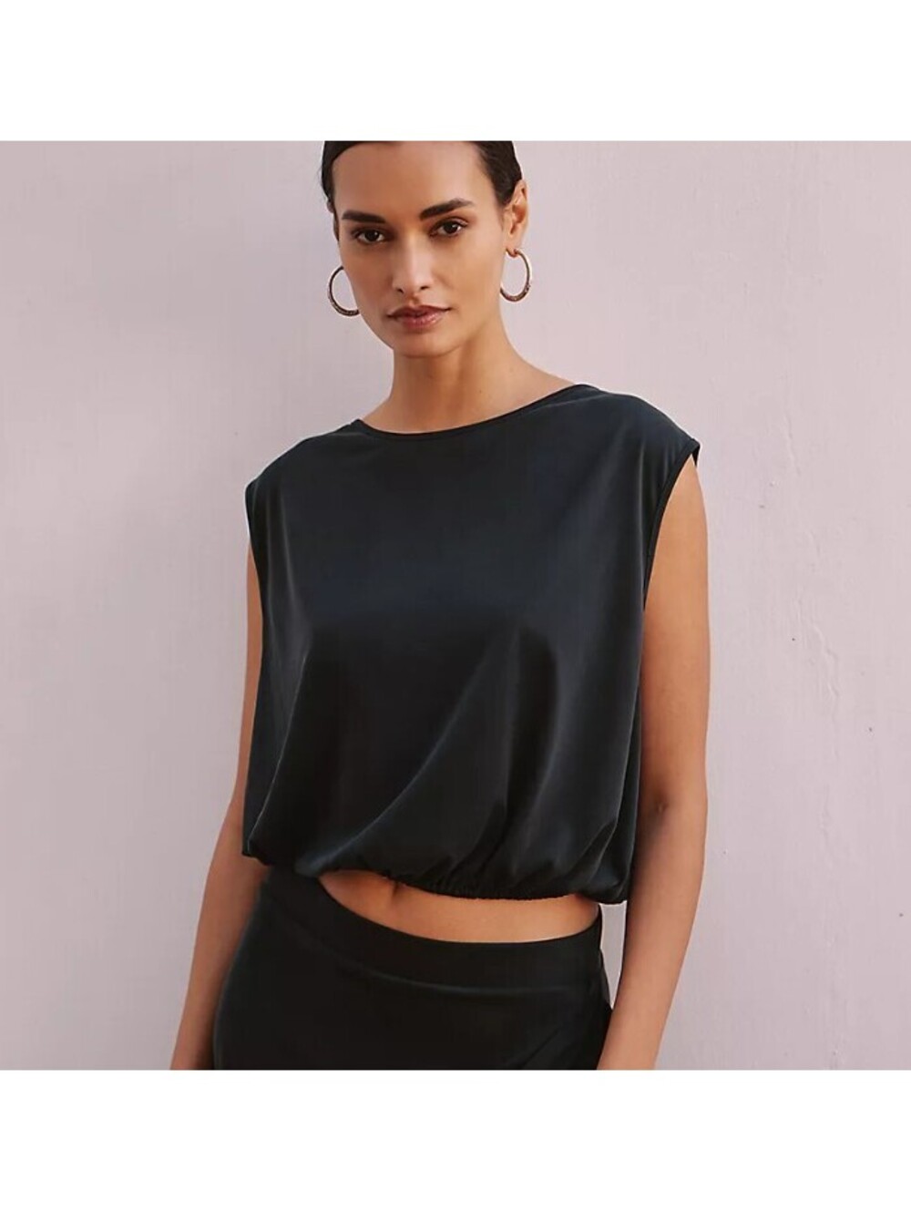 Anthropologie Black Sleeveless Viscose Blouse with Button Back Detail
